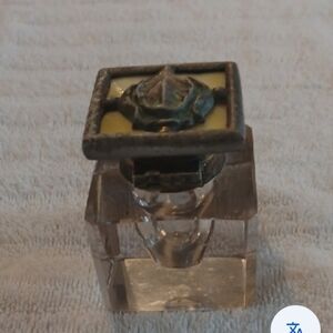 Vintage 19 Century  ChunkyCrystal , Silver Ink Well W/Silver Tulip Rose Top Rare